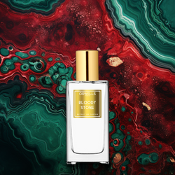 flacon de parfum Orwells avec du Rouge malachite en fond