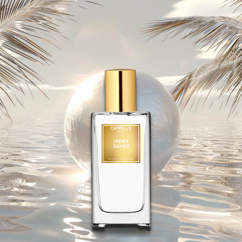 flacon de parfum devant un soleil blanc, orwells parfums dupe de tom ford