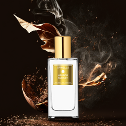 flacon de parfum orwells avec des feuilles de tabac autour, dupe de tobacco vanille de Tom Ford